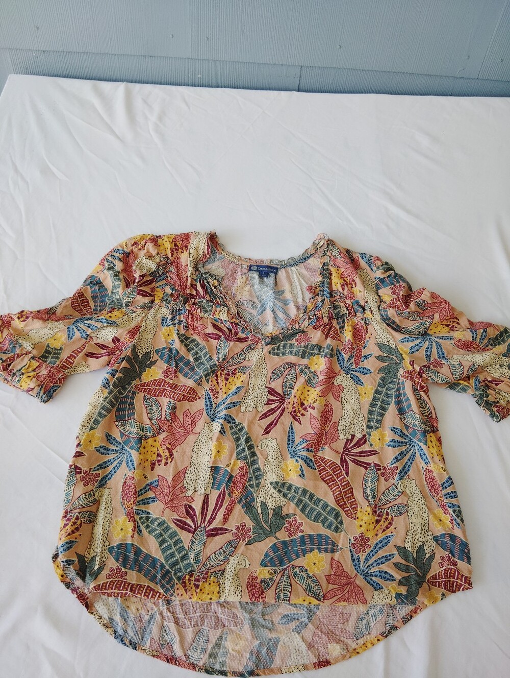 Democracy Leopard Print & Floral Peach Blouse L